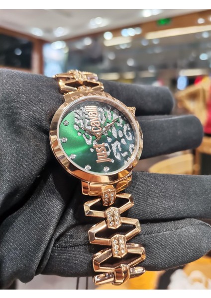Just Cavallı Swarovskı Detaylı Yeşil Kadranlı Kadın Kol Saati