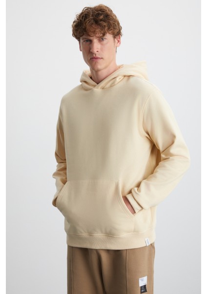 Cartmel Erkek Örme 3 Iplik Relaxed Fit Rahat Kalıp Kanguru Cepli Kapüşonlu Bej Sweatshirt