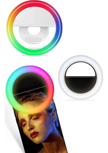 Rgb LED Mandallı Telefon Bilgisayar Tablet Uyumlu Selfie Işığı Aydınlatma Telefon Aparatı Ring Light