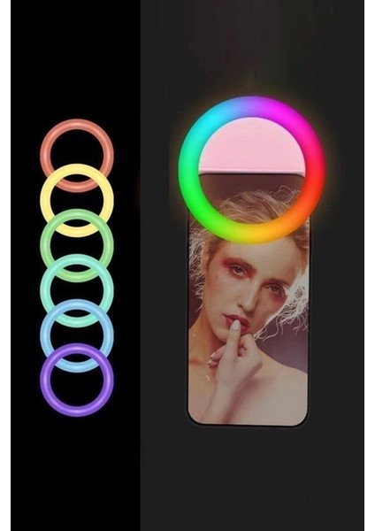 Rgb LED Mandallı Telefon Bilgisayar Tablet Uyumlu Selfie Işığı Aydınlatma Telefon Aparatı Ring Light