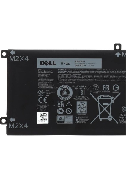 Dell Yrdd6 3593 3501 3500 5593 P90F P89G P88F P88F P78F Batarya