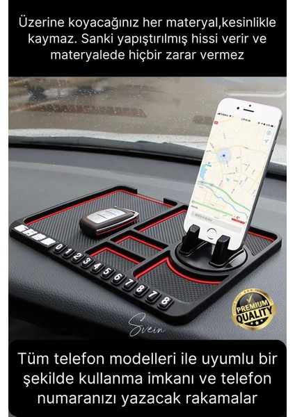 Araç Içi Torpido Kaydırmaz Telefon Tutucu Numaratör Organizer Oto 360 Derece Dönebilen Kaymaz