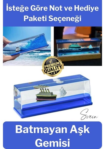 Mavi Su Akvaryum Dikdörtgen Sevgiliye Özel Batmayan Dekoratif Notlu Aşk Titanik Gemisi