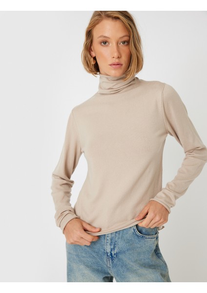 Basic Boğazlı Triko Kazak Uzun Kollu Yumuşak Dokulu