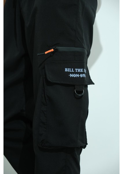 Bl Non Stop Baskılı Kort Paraşüt Kumaş Tactical Kargo Cepli Erkek Eşofman Alt