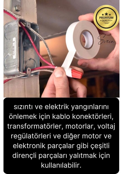 1 Ad. Kalite 20 mt Kablo Yalıtım Pvc Elektrik Bandı Dayanıklı Sızdırmaz Koruma Bant Beyaz