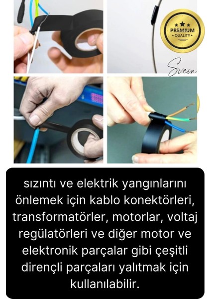 8 Ad. 20 mt Yalıtım Izole Pvc Elektrik Bandı Su Geçirmez Sızdırmaz Koruma Bant Siyah