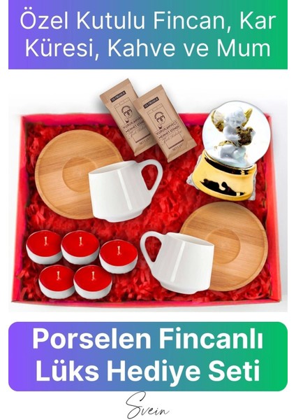 Premium Sevgiliye Anneye Öğretmene Özel Kutulu Porselen Kahve Fincanı Kar Küresi Mum Seti fiyatları