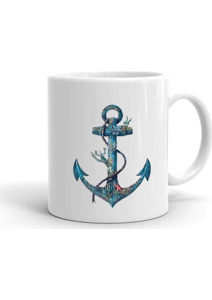 Mavi Çapa Desenli Seramik Beyaz Kupa 330 ml, şık ve kullanışlı içecek kabı