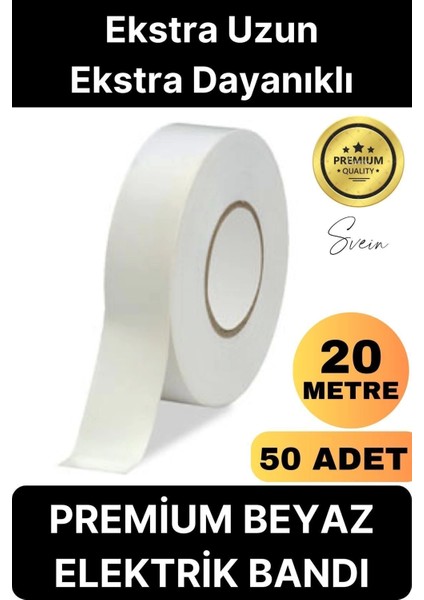 50 Ad. Kalite 20 mt Kablo Yalıtım Pvc Elektrik Bandı Dayanıklı Sızdırmaz Koruma Bant Beyaz fiyatları