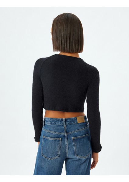 Uzun Kollu Tişört Crop Kayık Yaka Yumuşak Dokulu Slim Fit fırsatları