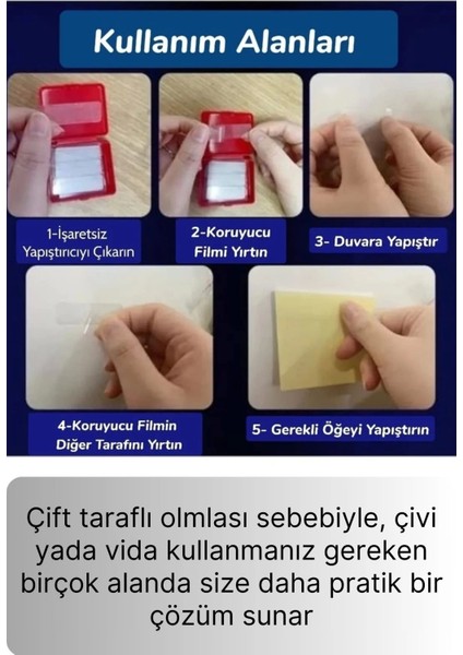 Kutulu Mini Çift Taraflı Bant Seti 60 Parça Iz Bırakmaz Güçlü Şeffaf Yapıştırıcı Montaj Bandı modelleri