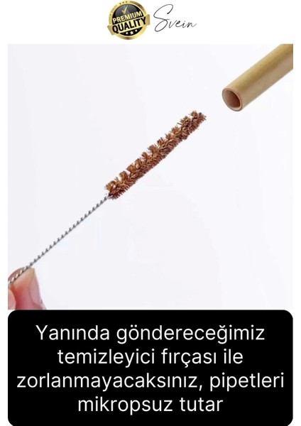 Özel Üretim Bambu 10 Adet Doğal Sağlıklı Yeniden Kullanılabilir Yıkanabilir Çevre Dostu Pipet Kamış