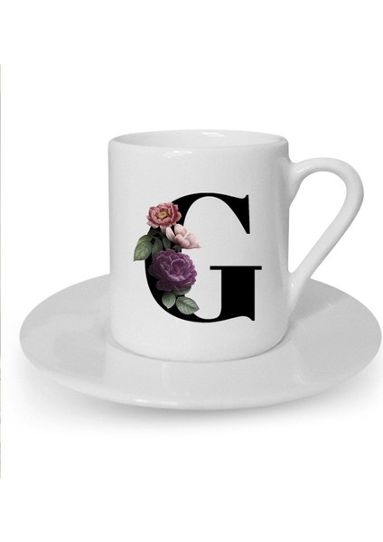 G harfi baskılı beyaz kahve fincanı, 1 kişilik, 150 ml, şık tasarım