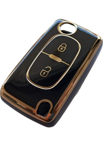 Peugeot Partner 207 307 308 407 Uyumlu Kumanda Anahtar Kılıfı Oto Anahtarlık Siyah Gold