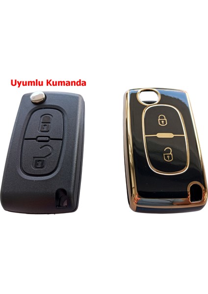 Peugeot Partner 207 307 308 407 Uyumlu Kumanda Anahtar Kılıfı Oto Anahtarlık Siyah Gold fırsatları
