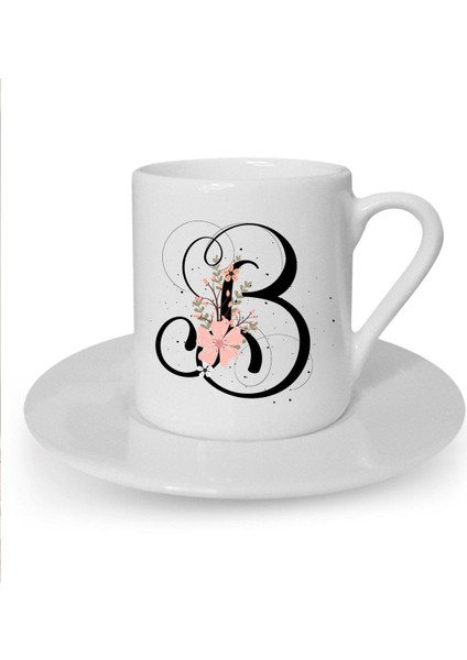 B harfi baskılı beyaz kahve fincanı, 1 kişilik, 150 ml, şık tasarım