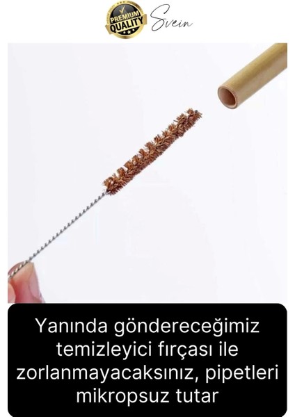 Özel Üretim Bambu 8 Adet Doğal Sağlıklı Yeniden Kullanılabilir Yıkanabilir Çevre Dostu Pipet Kamış