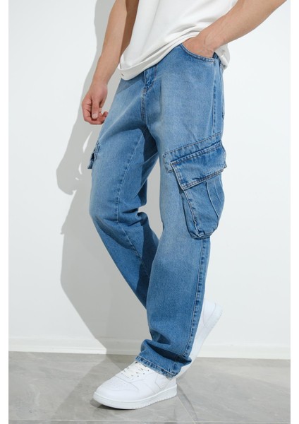 Fierello Kargo Cepli Bol Kesim Baggy Fit Kot Pantolon Jeans