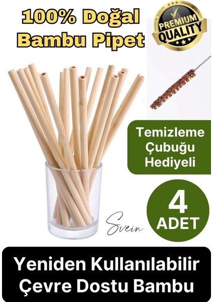 Özel Üretim Bambu 4 Adet Doğal Sağlıklı Yeniden Kullanılabilir Yıkanabilir Çevre Dostu Pipet Kamış