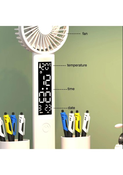 Sge Teknoloji Çok Fonksiyonlu Fanlı 3 Renk LED Işık Masa Lambası Masa Saati Kalemlik Termometre