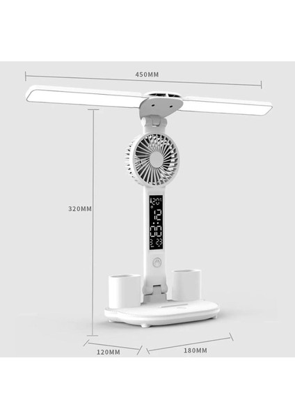 Sge Teknoloji Çok Fonksiyonlu Fanlı 3 Renk LED Işık Masa Lambası Masa Saati Kalemlik Termometre