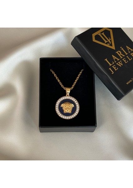 Laria Jewelry Taşlı Lacivert Medusa Kolye