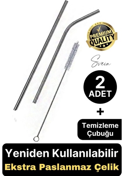 2 Adet Paslanmaz Çelik Pipet Yeniden Kullanılabilir Metal Temizleme Fırçası Meşrubat Içecek