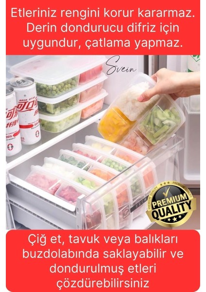 10 Adet 1 Lt 4 Bölmeli Difriz Dondurulmuş Öğünlük Et Sebze Saklama Kabı Derin Dondurucu Organizer