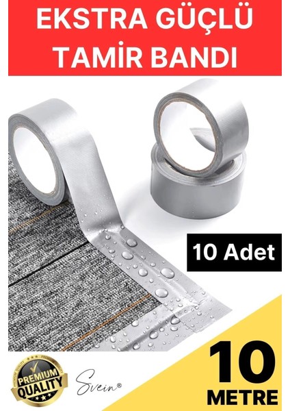 10 Adet 10 mt Gri Lifli Tamir Takviye Onarım Bandı Su Geçirmez Sızdırmaz Kuvvetli Dayanıklı Çatlak