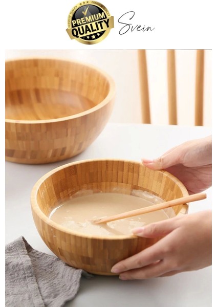 Özel Üretim 20 cm Bambu Kase Doğal Sağlıklı Makarna Salata Meyve Yemek Tabağı Servis Ahşap Çerezlik