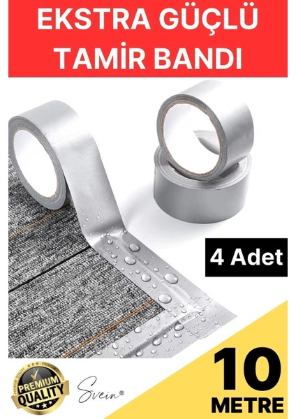 4 Adet 10 mt Gri Lifli Tamir Takviye Onarım Bandı Su Geçirmez Sızdırmaz Kuvvetli Dayanıklı Çatlak