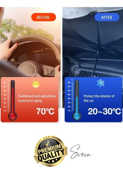 Premium Büyük Boy Titanyum Tüm Araçlarla Uyumlu Geçirmez Dayanıklı Araç Içi Ön Cam Şemsiye Güneşlik modelleri