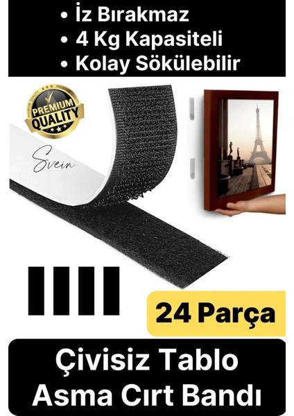 Premium Çivisiz Resim Çerçeve Iz Bırakmaz Sökülebilen Tablo Asma Bandı 24'lü Set Cırt Bant Yapışkan