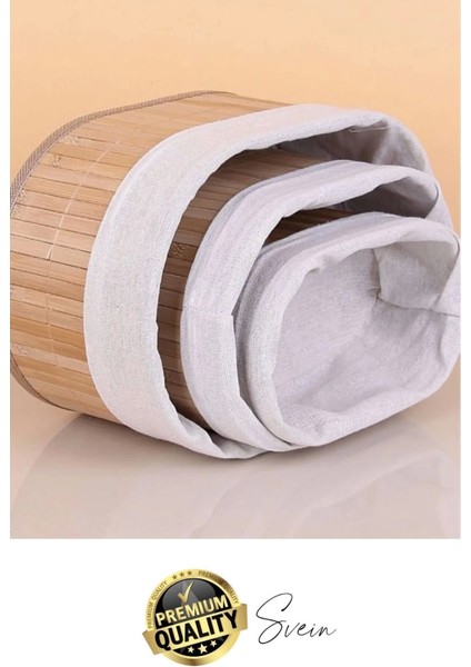 3'lü Çok Amaçlı Bambu Düzenleyici Banneton Örtülü Sepet Eşya Kutusu Saklama Banyo Kozmetik Organizer