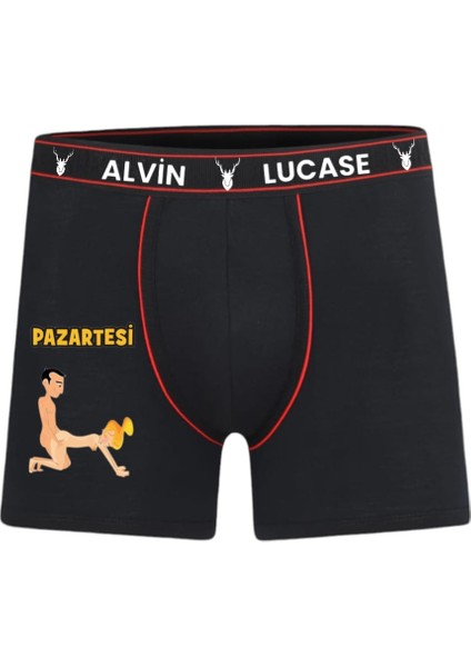 7 Adet Boxer 7 Gün 7 Farklı Pozisyon Özel Tasarım Hafta Temalı Eğlenceli Erkek Komik Boxer Siyah fiyatları