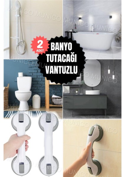 2 Adet Vantuzlu Güçlü Duş Kolu Güvenli Tutunma Destek Barı Vantuzlu Emniyetli Banyo