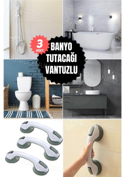 3 Adet Emniyetli Duş Kolu Vantuzlu Güçlü Tutunma Çubuğu Yaşlılar Için Destek Banyo ve Duş Için