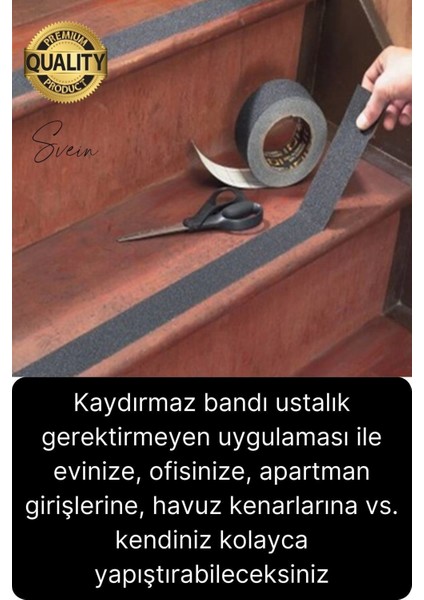 50 mm x 15 mt Siyah Kaydırmaz Bant Yapışkanlı Merdiven Basamak Zemin Güçlü Tutunabilen Halı