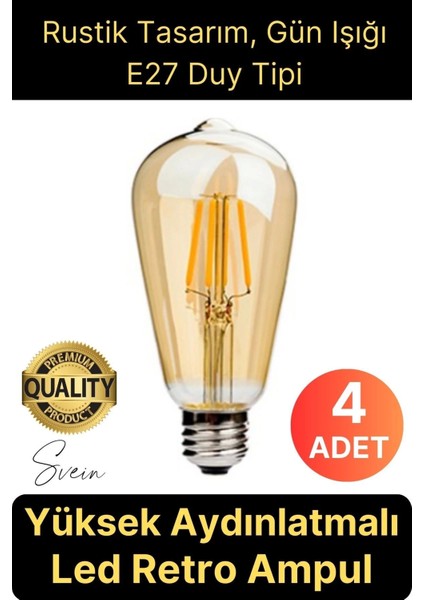 4 Adet Vintage Spiral Filament Rustik Retro Akkor LED Ampul Yüksek Işıklandırma Lamba Gün Işığı E27