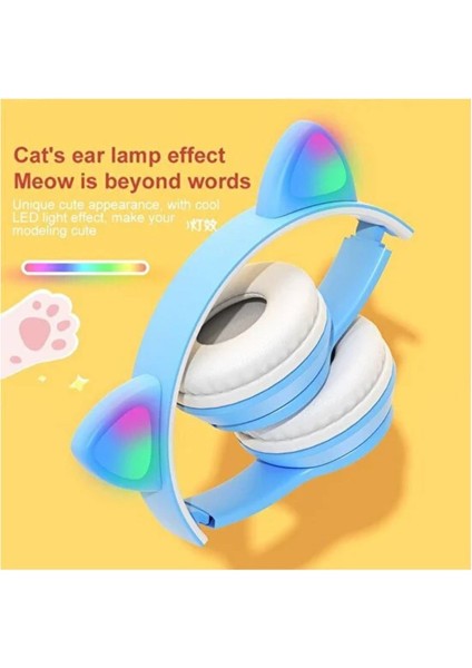 Kedi Kulağı Bluetooth Kablosuz Kulaklık Rengarenk Işıklı Rgb Pembe Çocuk Oyun Kulaklığı fiyatları