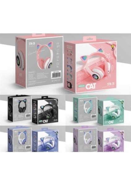 Kablosuz Bluetooth 5.0 Led Işıklı Kedili Şık Kulaklık Siyah modelleri