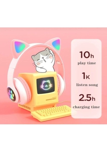 Kablosuz Bluetooth 5.0 Led Işıklı Kedili Şık Kulaklık Siyah fırsatları