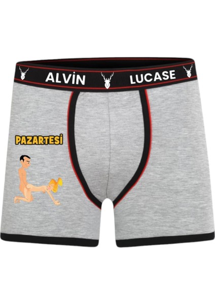 7 Adet Boxer 7 Gün 7 Farklı Pozisyon Özel Tasarım Hafta Temalı Eğlenceli Erkek Komik Boxer Siyah-Gri fiyatları