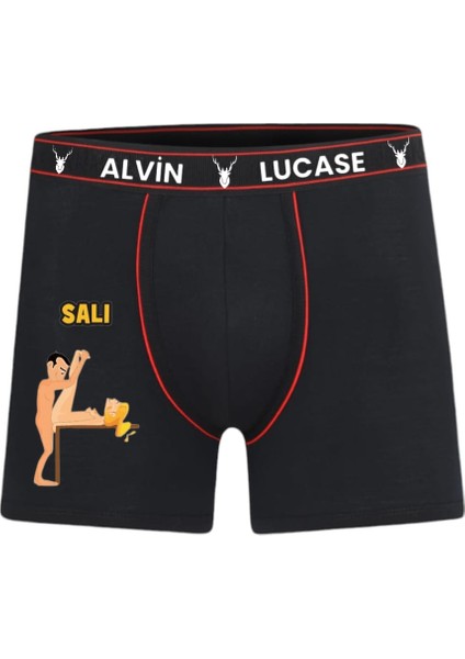 7 Adet Boxer 7 Gün 7 Farklı Pozisyon Özel Tasarım Hafta Temalı Eğlenceli Erkek Komik Boxer Siyah-Gri modelleri