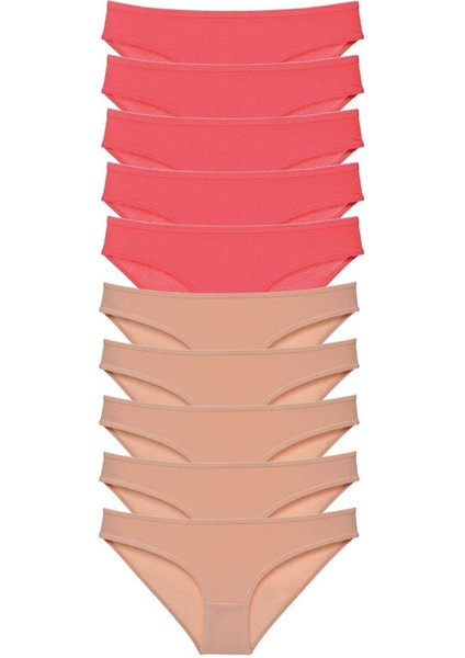 10 Adet Süper Eko Set Likralı Kadın Slip Külot Fuşya Ten