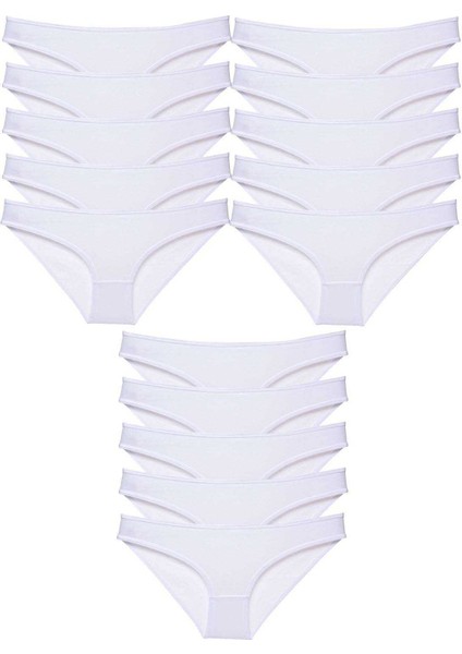 15 Adet Süper Eko Set Likralı Kadın Slip Külot Beyaz