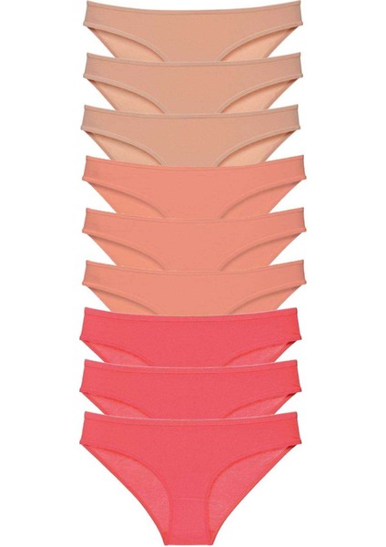 9 Adet Süper Eko Set Likralı Kadın Slip Külot Ten Pudra Fuşya