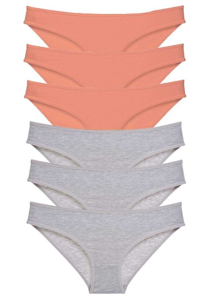 6 Adet Süper Eko Set Likralı Kadın Slip Külot Pudra Gri