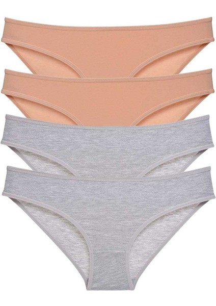 4 Adet Süper Eko Set Likralı Kadın Slip Külot Ten Gri